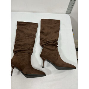 Womans New Teaieui Slouchy Pull On Knee High Stiletto Boots Size 8 Brown